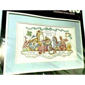 Cross Stitch Kit Dimensions Toy Shelf Birth Record 3729 Counted 16x9 Vintage USA